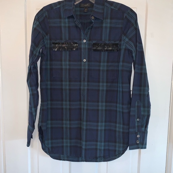 J. Crew Beaded Chevron Popover In Plaid - Picture 15 of 16